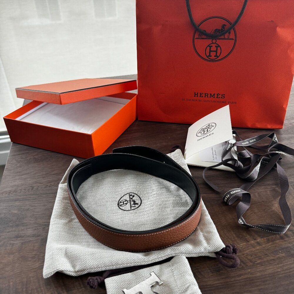 NWT Reversible Hermes Belt Black/Brown Silver H Buckle